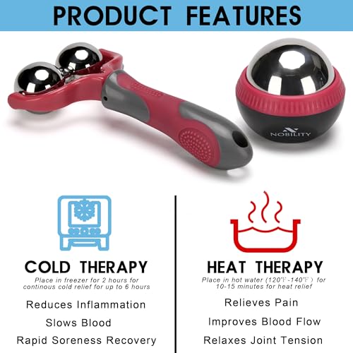 Nobility Massage Ball Roller– Ice Cold and Hot for Deep Tissue and Sore Muscle Relief of Stiffness and Stress, Body, Neck, Back, Foot, Plantar Double Pink - color: Pink