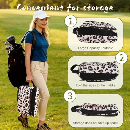 Golf Shoe Bag, Outdoor Zipper Sports Shoe Strap Bag with Air Mesh Ventilation, Durable Waterproof Golf Shoe Carry Bags with Sturdy Handle for Gym, Soccer, Running & Suitcase Packing (Leopard Print) - color: Brown Leopard