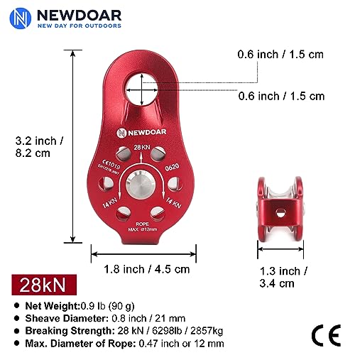 Fixed Plate Micro Pulley,28KN CE Certified General Purpose Small Aluminum Rope Pulleys for Climbing/Aloft Work/Rappelling/Rescue Etc - color: One Unit (28KN Pulley Red)