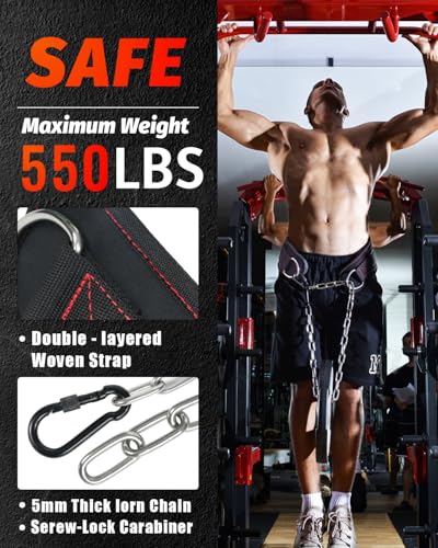 Dip belt With 37-40" Chain, 550lbs - 650lbs Weight Capacity, Weightlifting Belt for Dips and Pullups