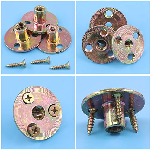 Glarks 64Pcs M6(1/4'') Brad Hole Tee Nut with Mounting Screws Set Zinc Plated Carbon Steel 3-Hole T-Nuts Furniture Hardware Flange Insert Female Thread for Wood Furniture - size: 1/4''(M6) - 64Pcs
