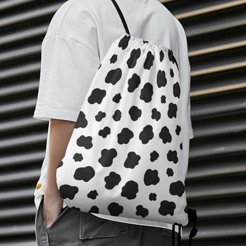 Travel Drawstring Backpack Beam Bag Large Capacity for Volleyball Baseball Sports Equipment Men Women Unisex, Black White Milk Cow Spots Print Bags - color: Picture (21)