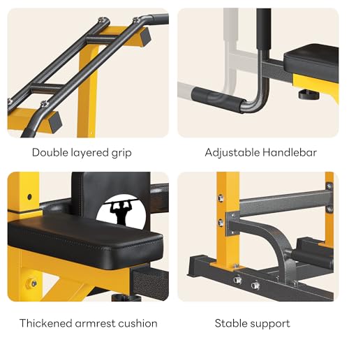 SogesPower Power Tower Pull Up Bar Station Multi-Function Dip Station | Adjustable Height Pull Up Dip Station Dip Bar Strength Training Fitness Equipment,Up to 500LBS - color: Yellow