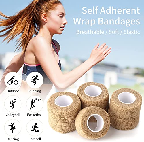 6 Pieces 1 Inch Wide Skin Colour Elastic Self- Adhesive Bandage Finger Tape,Bandage Wrap for Wrist and Ankle,Chair and Table Legs to Reduce Friction and Noise - color: Skin Colour 6pcs