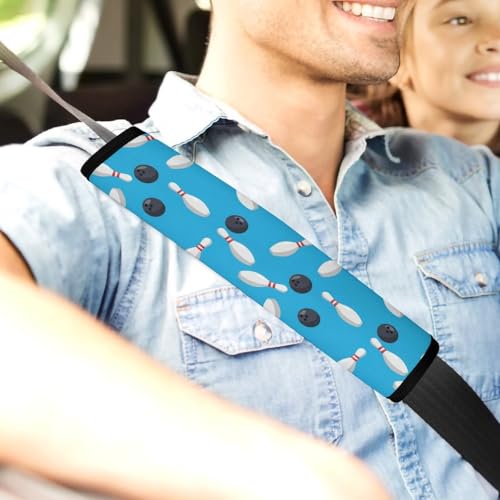 2 Pack Sport Bowling Ball Pins Blue Car Seat Straps Shoulder Pads Universal Fit Neck Strap Covers for Adults and Children, All Vehicles, Pressure Relief - color: Pattern 1077