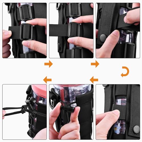 TRIWONDER Tactical MOLLE Water Bottle Pouch H2O Hydration Carrier, Military Bottle Holder Molle Drink Holder Travel Water Bottle Bag for Backpack Camping Outdoor - color: 05 Black