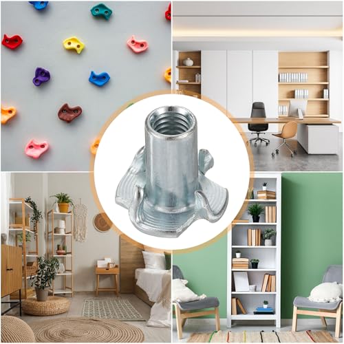 HARFINGTON M6x16mm T-Nuts 4 Pronged Tee Nut 0.69" x 0.63" Fully Thread Carbon Steel Inserts for Wood, Rock Climbing Holds, Cabinetry, Furniture 100pcs - size: M6x16mm, 17.5mm