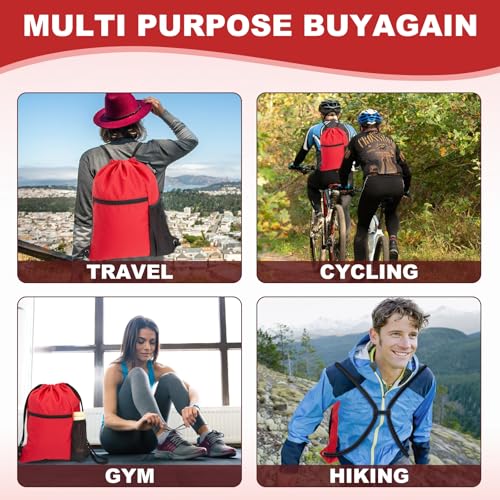 HOLYLUCK Men & Women Outdoor Sport Gym Sack Waterproof Drawstring Backpack Bag (Standard with drawstring, Red) - color: Red, style: Standard With Drawstring