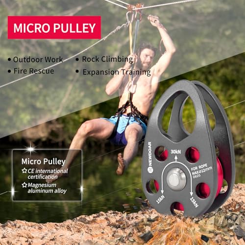 NewDoar Micro Mobile Pulley 30KN/6746lb Mobile Single Pulley Cheek Shaped for Max Rope 12mm Rope for Climbing, Rescue Lifting,Hitch Tending (Grey-Pack of 2) - color: Grey-Pack of 2