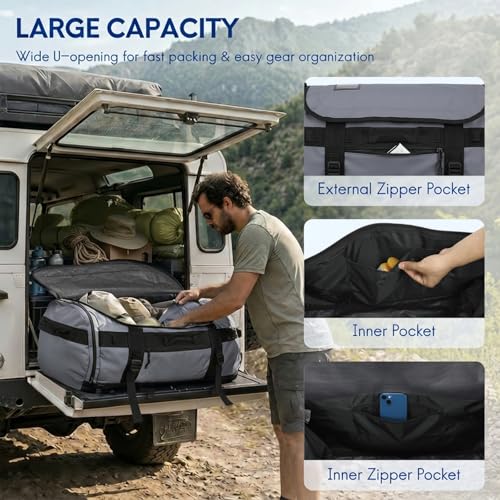 Haimont Heavy Duty Convertible Travel Duffel Backpack, Grey, 90L | Shoe Compartment, Water-Resistant Tarpaulin, Wide U-Shaped Opening - color: Grey, size: 90L