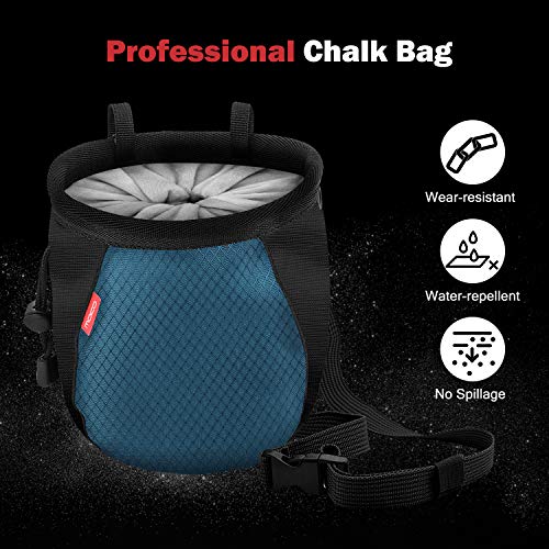 Moko Rock Climbing Chalk Bag, Bouldering Chalk Pot Bucket with Adjustable Belt & Carabiner Drawstring Climbing Gear - color: Royal Blue & Black, style: Cylinder