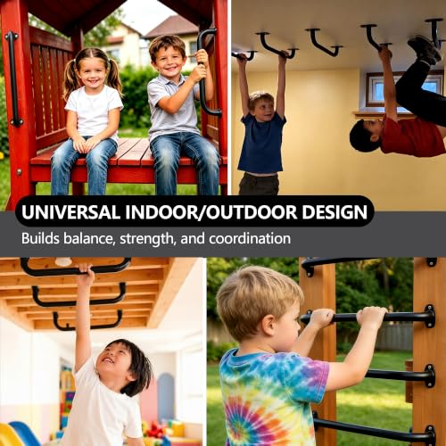 Monkey Bars Indoor Playground Handles 17inch, Heavy Duty Ceiling Grab Bars for Climbing Frames, Wall Ladders, Treehouses and Swing Set Accessories (6-Pack) - color: Black
