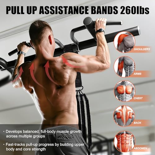 4 Pull Up Assistance Bands with Foot Rests, Extension Strap | Adjustable Resistance Bands for Home Gym, Pull Ups and Strength Training, Suitable for Beginners, Full-Body Workouts