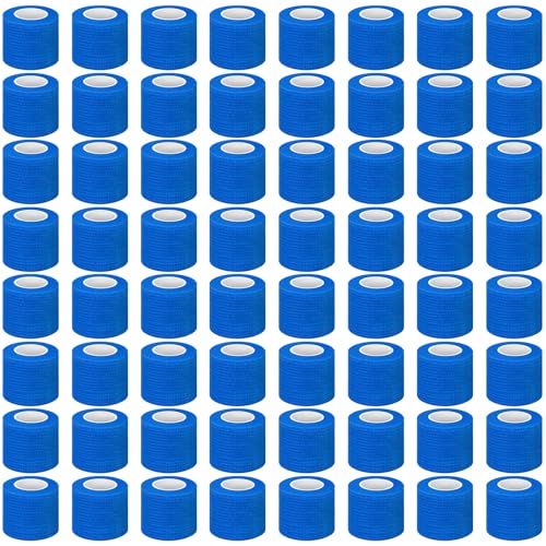 Treela 64 Pack 2 Inch X 5 Yard Self Adherent Cohesive Wrap Bandages Breathable Athletic Tape Self Adhesive Bandage Tape Elastic Rolls for Wrist Ankle(Blue) - color: Blue, size: 2 Inch X 5 Yard