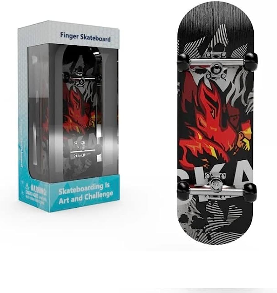 Lently Wood Fingerboards, Mini Fingerboards, 99mmL*29mmW (Big Mouth Cute Dragon) (Red Flame) - color: Red