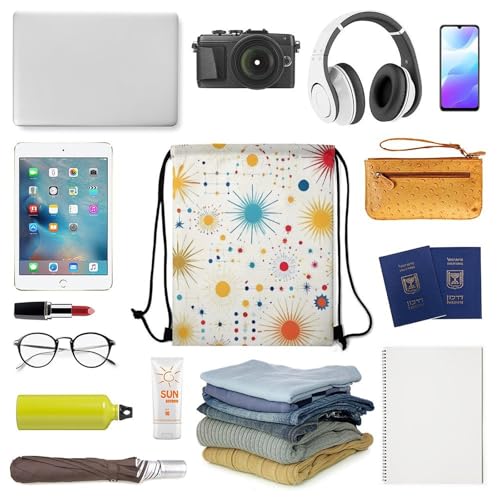 Lightweight Drawstring Sackpack Sports Backpack Waterproof for Gym Travel Hiking Men Women Durable Polyester, Star Retro Mid Century Modern Lines White Art Bags - color: Picture (36)