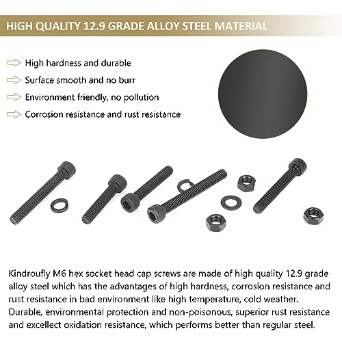 82 Pieces Black M6 x 30/35 /40/45 /50 mm Hex Socket Head Cap Screws Nuts Washers Assortment Kit, 12.9 Grade Alloy Steel - size: M6 x 30/35/40/45/50mm, style: Socket Head