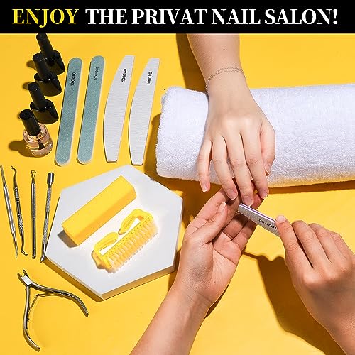 FANDAMEI Nail Care Set, Nail Files 100/180, Nail Buffer Block, Cuticle Tools, Nail Cuticle Nippers, Cuticle Trimmer, Cuticle Pusher, Manicure & Pedicure Kits, Toenail File, Yellow - color: L-yellow