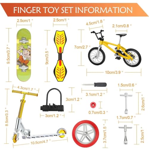Sumind 18 Pcs Mini Finger Toys Set Includes Finger Skateboards, Bikes, Mini Scooters and Matched Wheels and Tools Accessories Fingertip Movement Educational Toys for Kids Gifts Party Favors