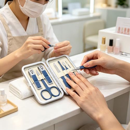 Luxury 7-in-1 Professional Manicure Set - Premium Stainless Steel Nail Clippers & Grooming Kit with Elegant Leather Travel Case - D.Blue - color: Dark Blue, size: 7PCS