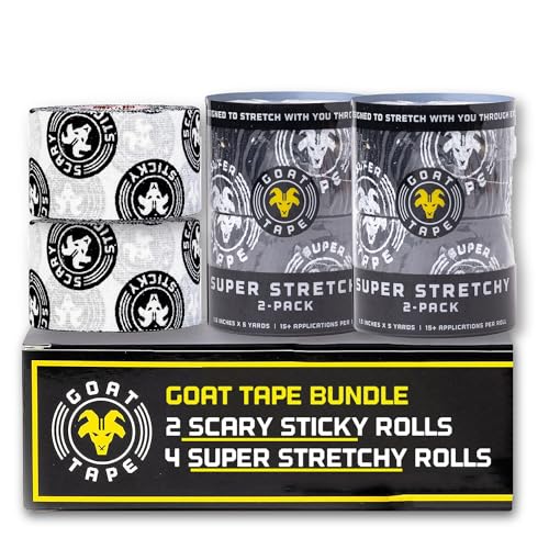 Goat Tape Super Stretchy Thumb Tape 4 Rolls and Scary Sticky Premium Athletic Tape 2 Rolls, Sticks with You Through The Toughest Fitness Workouts and Lifts
