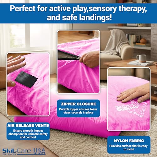 Skil-Care Crash Pads for Kids Sensory, High-Density Foam Crash Mat, Nylon | Water-Resistant Cover Crash Pads with Mesh Vents from 3x4ft to 8x8ft for Daily Use in Sensory Rooms, Schools, Clinics, Home - size: 4x4 Feet