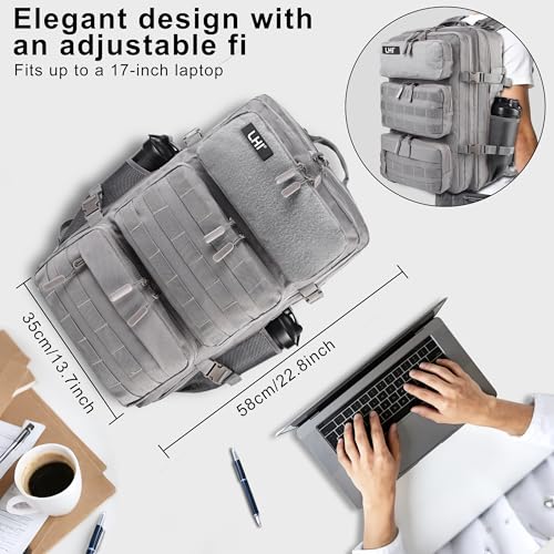 LHI Tactical Military Backpack for Men and Women 25L/35L Army Assault Pack Bag Small Rucksack with Bottle Holder - color: 50l-shoe Compartment(grey), size: Large