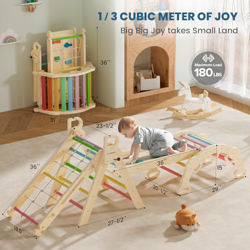 BlueWood 2024 8-in-1 Pikler Triangle Climbing Set Toddler Toys Indoor Baby Jungle Gym Climber Playground for Kids - Rainbow - color: Rainbow