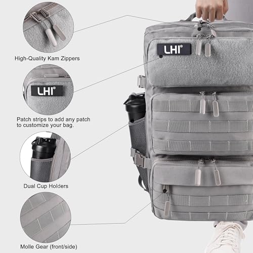 LHI Tactical Military Backpack for Men and Women 25L/35L Army Assault Pack Bag Small Rucksack with Bottle Holder - color: 50l-shoe Compartment(grey), size: Large