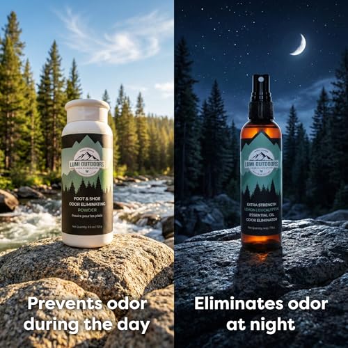 Lumi Outdoors Natural Shoe Deodorizer Spray and Foot Powder Bundle - Lemon Eucalyptus and Foot Powder - style: 2 Pack - Spray / Powder