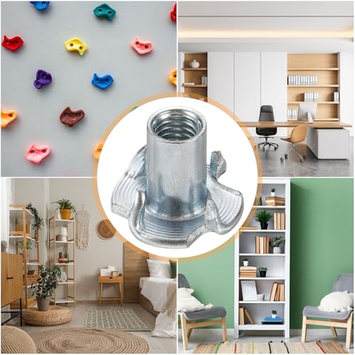 HARFINGTON M6x14mm T-Nuts 4 Pronged Tee Nut 0.69" x 0.55" Fully Thread Carbon Steel Inserts for Wood, Rock Climbing Holds, Cabinetry, Furniture 100pcs - size: M6x14mm, 17.5mm