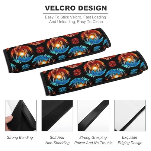 2 Pack Sun Red Blue Fire Flame Bird Phoenixes Seat Belt Shoulder Pad Breathable Shoulder Harness Cover for Child, All Vehicles, Neck and Shoulder Support - color: Pattern 500