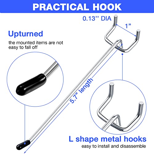 Moxweyeni 100 Pcs Pegboard Hooks Peg Board Organizer Accessories Holders Hanging Stainless Steel Display Wall Hooks for 1/8 and 1/4 Pegboard Wall for Garage Storage Tools(6 Inch) - size: 6 Inch
