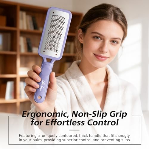 BALUCA Professional Foot File & Callus Remover - Stainless Steel Foot Rasp & Metal Feet Scrubber, Pedicure Tool for Hard Skin & Dead Skin Removal, Cracked Heel Repair for Baby Soft Feet (Purple) - color: Purple
