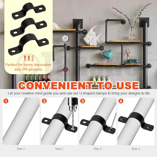 Tanstic 10Pcs Black Two Hole Pipe Strap, 3/4” Two Hole Strap U Bracket Rigid Pipe Strap Pipe Strap Clamp with Phillips Modified Truss Head Wood Screws for Fixing Pipe, Conduit, U Bracket - size: 3/4"
