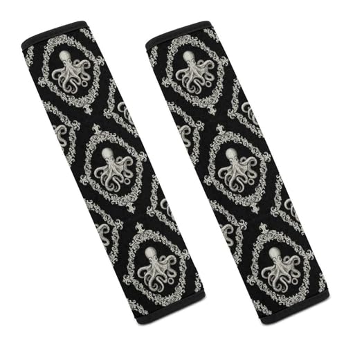 Breathable Seat Belt Shoulder Pad for Adults and Children, Stroller Pushchair High Chair, 2 Pack Gothic Octopus Ocean Black Neck Strap Covers Easy Install (No Tool) - color: Pattern 40