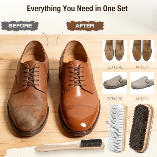 3Pcs Shoe Brush, 2026 Version Suede Eraser, Premium Shoe Polish Brush, Long-Lasting Shoe Cleaning Brush, Horsehair Shoe Brush Shine Kit for Cleaning and Polishing (3PCS) - size: 3PCS