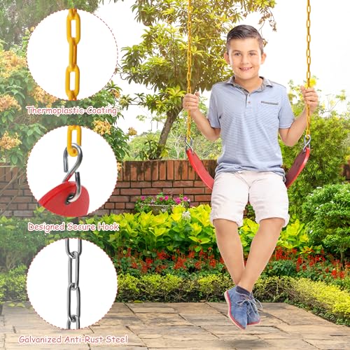Sunnyglade 2PCS Swings Seats Heavy Duty with 66" Chain Support 250lb Red | Playground Outdoor Swing Seat Replacement with Snap Hooks, Coated Chains, Soft Eva Seat, Non-Slip Design & 250 Lb Capacity - color: Red