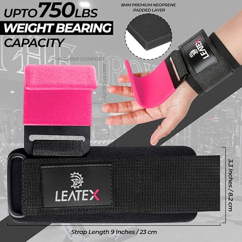 Weight Lifting Hooks (Pair) for Deadlifts, Pull Ups, Rows & Shrugs - Anti-Rip Nylon Strap Hand Grips with Thick Wrist Padding - Heavy Duty Wrist Straps for Weightlifting & Gym Workouts - color: Pink