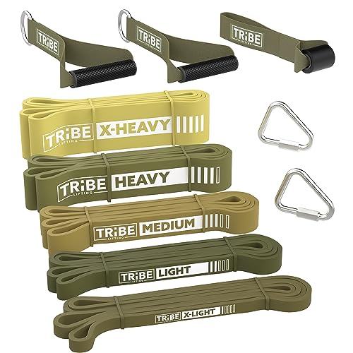 Long Resistance Bands Set, 5 Pull Up Assistance Bands for Working Out | 5 resistance levels, natural latex construction, exercise bands for strength training, stretching and physical therapy - color: Green 2