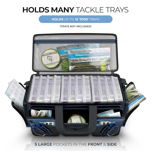 Reaction Tackle Saltwater Fishing Tackle Bags, Water Resistant 1000D PVC Tackle Box Bag with Removable Dividers, Fits 3600 and 3700 Trays, XL - size: XL Bag