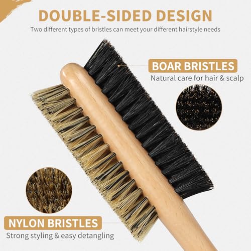Boar Bristle Hair Brush for Men and Women, Double Side Slick Back Hair Brush with Medium & Firm Bristle, Sturdy Boar Bristle Brush for Waves, Fades, Slick Back Style (Yellow) - color: Yellow