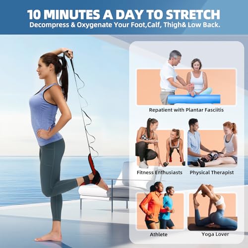 comness Foot and Calf Stretcher Stretching Strap For Plantar Fasciitis, Heel Spurs, Foot Drop, Achilles Tendonitis & Hamstring. Yoga & Leg Stretch Strap. (Red) - color: Red