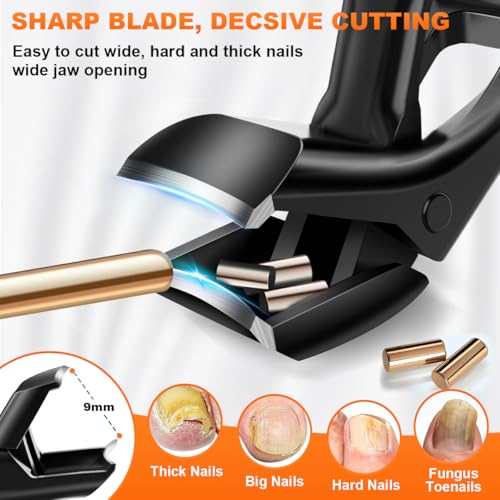 Toenail Clippers for Seniors, 2026 Upgrade Angled Head Nail Clippers for Men with Catcher, CLPPNA Ergonomic Toenails Clipper for Thick Toenails Long Handle, Sharp Wide Jaw Fingernail Clippers Adult - style: 3PCS(2025 Angled Black ）