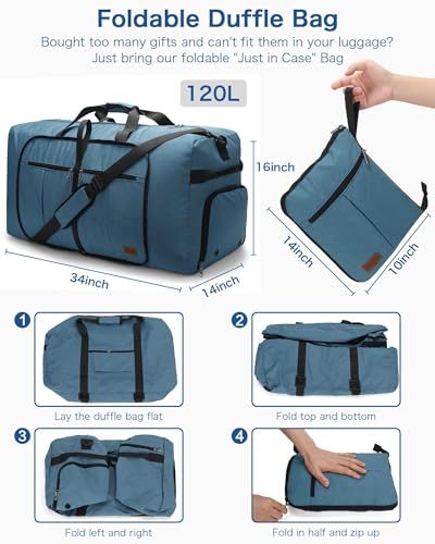 120L Foldable Waterproof Travel Duffel Bag for Men and Women with Shoe Compartment (Light Blue, EXTRA LARGE, 120L) - color: Light Blue, size: 120L