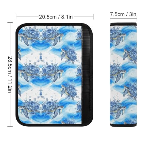 2PCS Universal Fit Car Seat Belt Pad for Kids, Most Cars, Blue Flowers Ocean Sea Turtle Floral Seat Belt Cushion, Shock Absorption - color: Pattern 1201