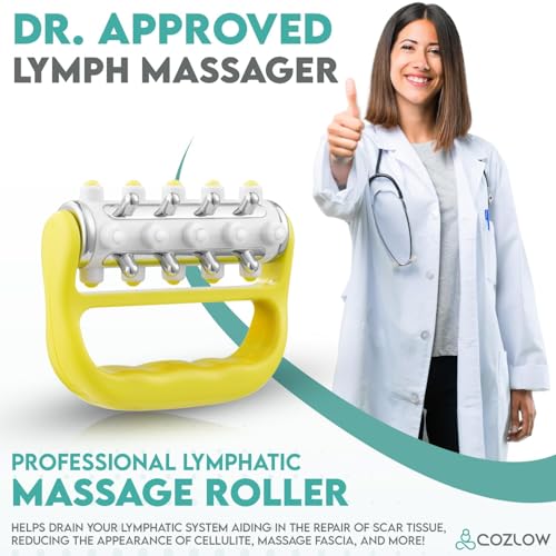 COZLOW - MyoRelease Lymphatic Drainage Massager - Yellow - Handheld Fascia Release + Scar Tissue Massage Roller for Shoulder, Neck, Belly, Thigh, Leg, Back, Glutes - Helps Reduce Cellulite Appearance - color: Yellow