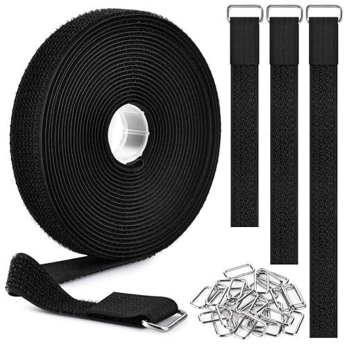 Nettbe 1"x39.4ft Hook and Loop Straps with 60 Buckles Adjustable Cut-to-Length Cable Ties Roll- Reusable Nylon Fastening Tape Cable Straps for Storage or Organization (1in x 39.4ft) - size: 1in x 39.4ft