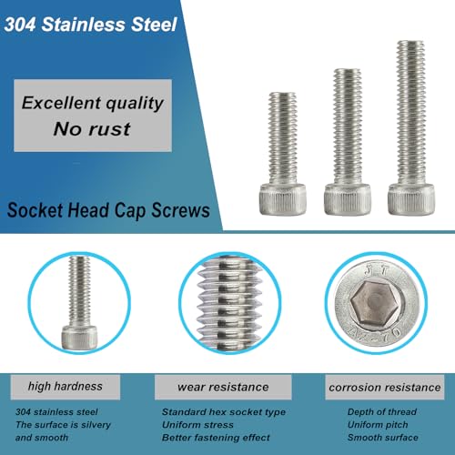 M6 x 20mm 25mm 30mm 35mm 40mm Socket Head Cap Screws Bolts, Stainless Steel 304, Metric Allen Hex Drive, Bright Finish, Fully Threaded, Assortment Kit 50PCS - size: Socket M6x20-40 mm