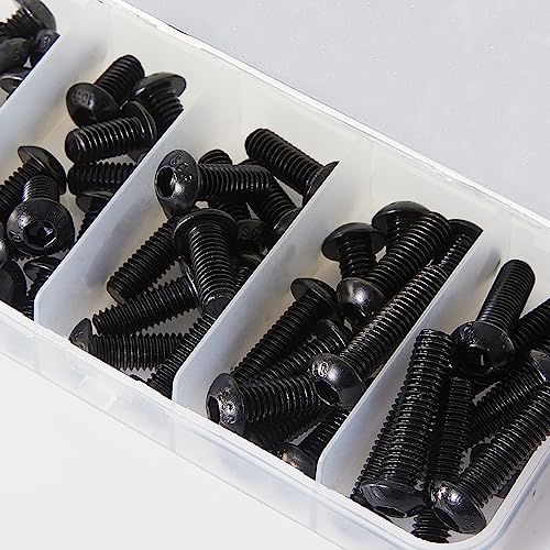 M6 x 10mm 14mm 18mm 20mm 25mm Button Head Socket Cap Screws Bolts, 10.9 Grade Alloy Steel, Black Oxide Finish, Metric Allen Hex Drive, Fully Threaded, Assortment Kit 50Pcs - size: Button M6x10-25 mm
